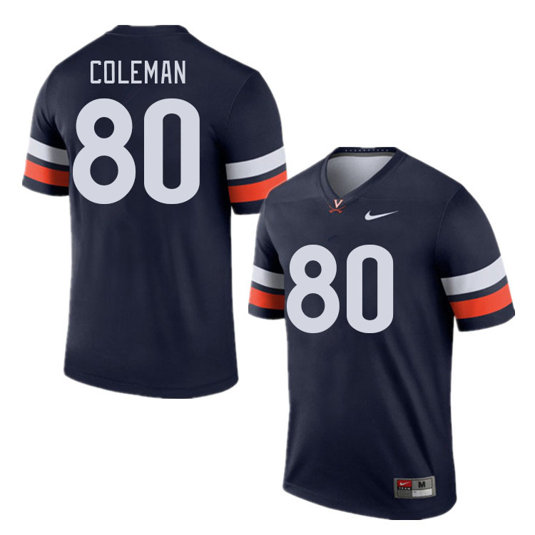 Men #80 TyLyric Coleman Virginia Cavaliers College Football Jerseys Stitched Sale-Navy